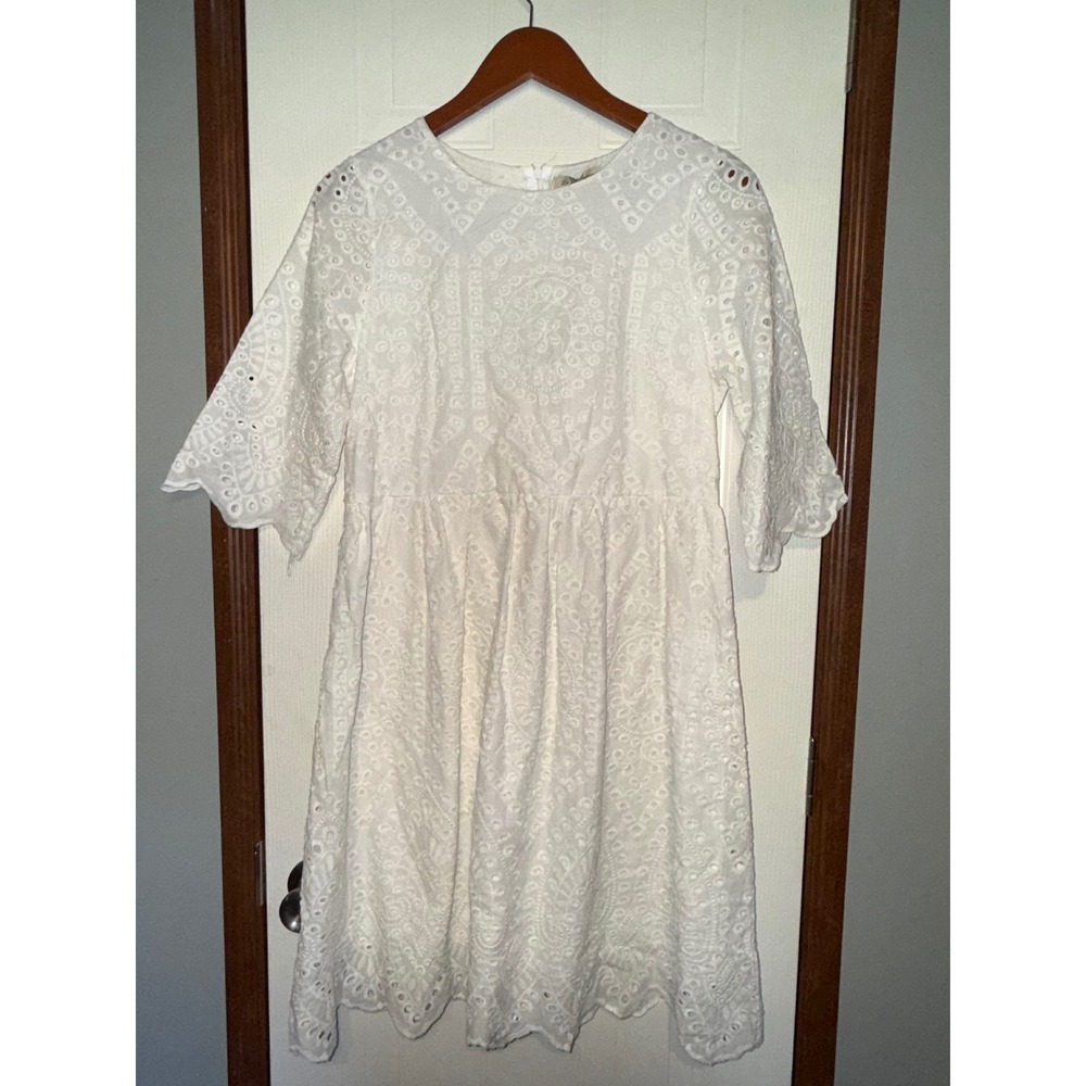NWT‎ Le Ragazze Off White Eyelet Cotton Dress AY1332 Made in Italy Size Med